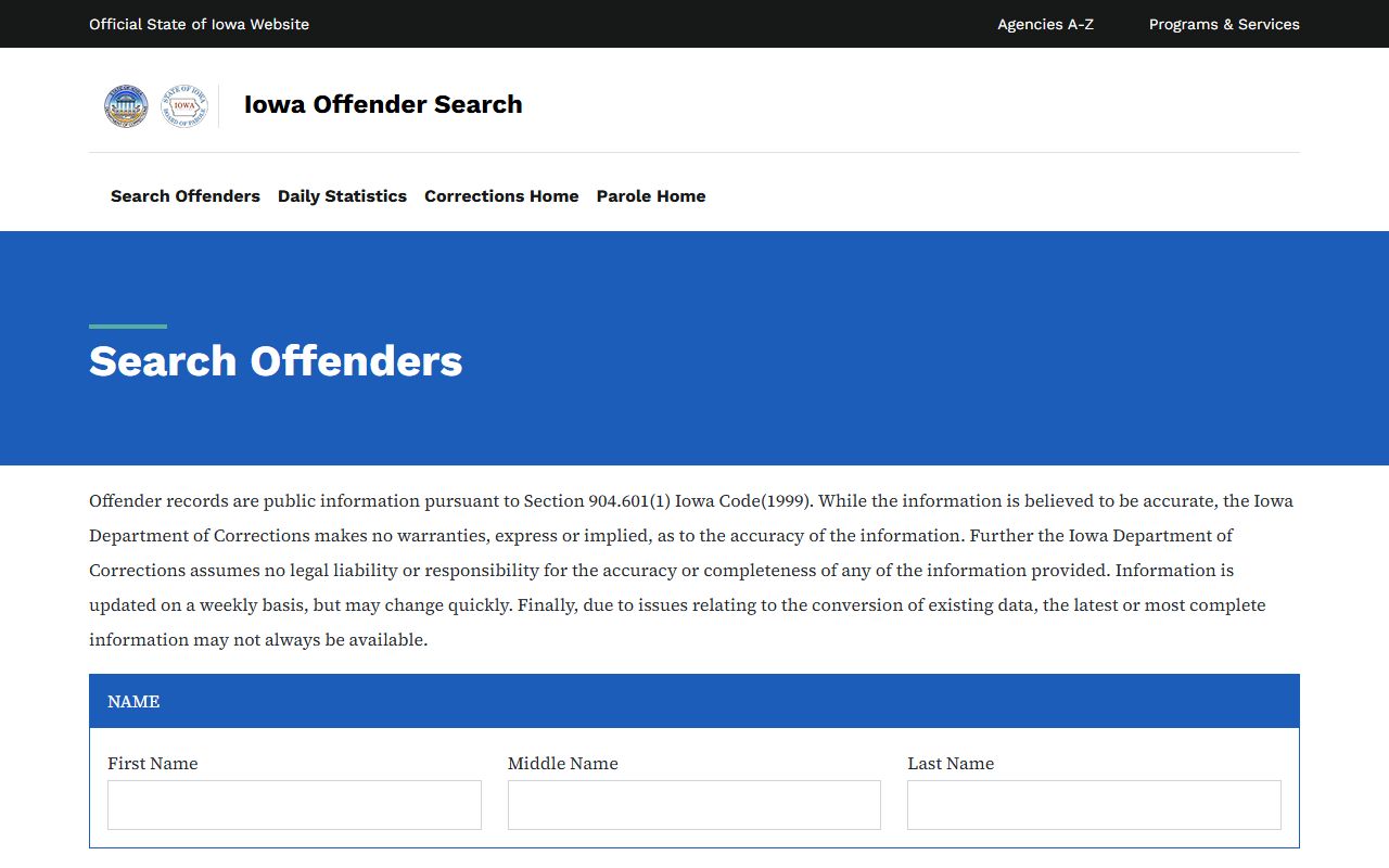 Iowa DOC Offender Search for 605 Center Work Release Center records