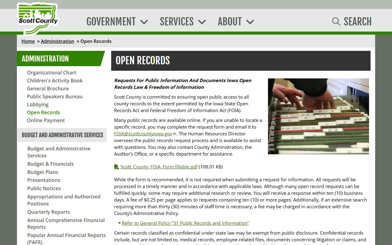 Scott County inmate population open records request route