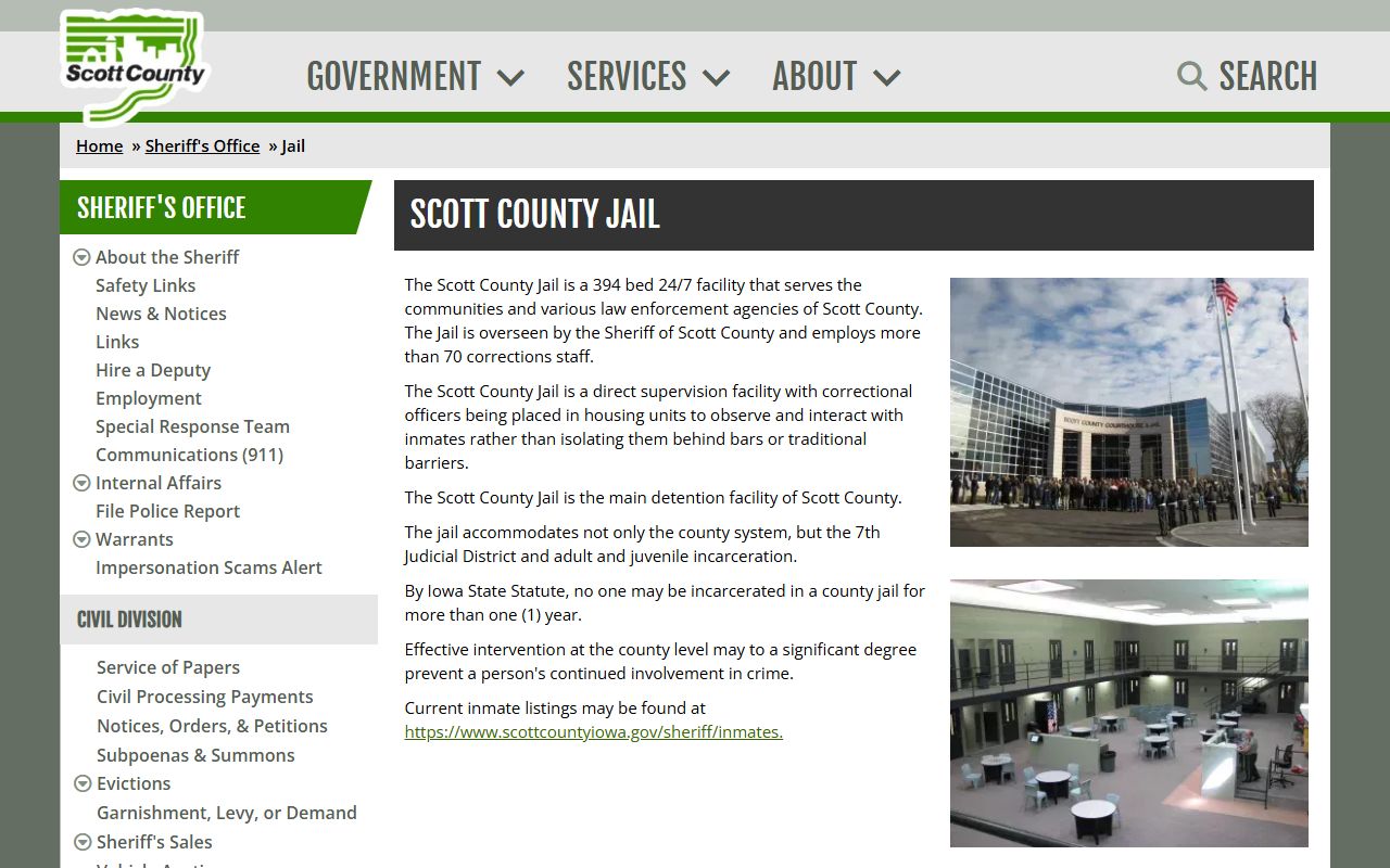 Scott County Jail inmate population capacity overview