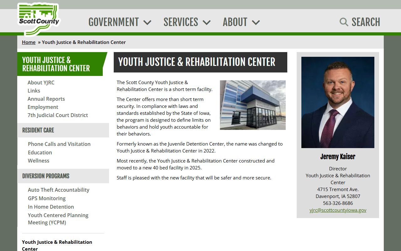 Scott County Youth Justice and Rehabilitation Center youth detention information