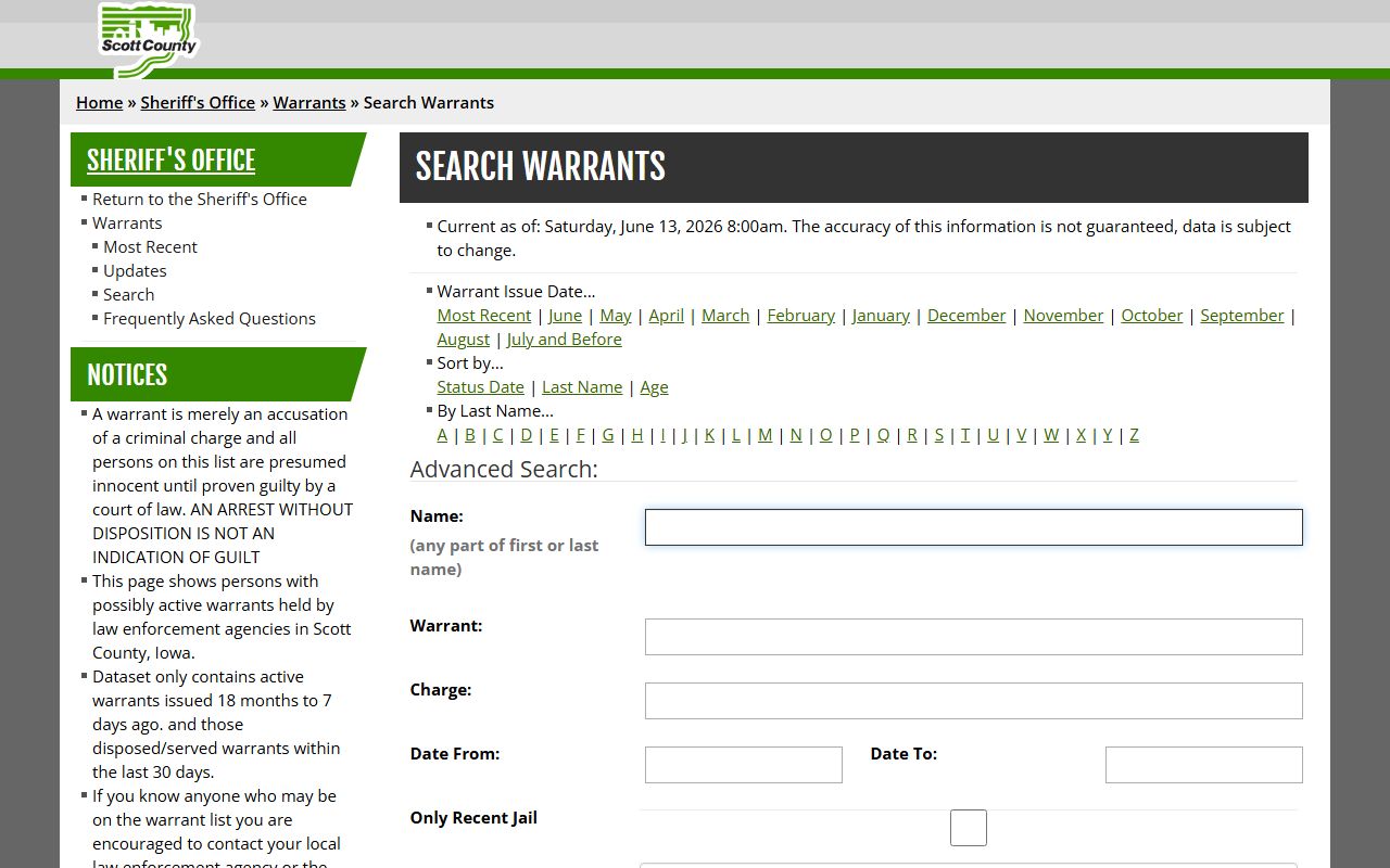 Scott County warrant search for court records after arrest